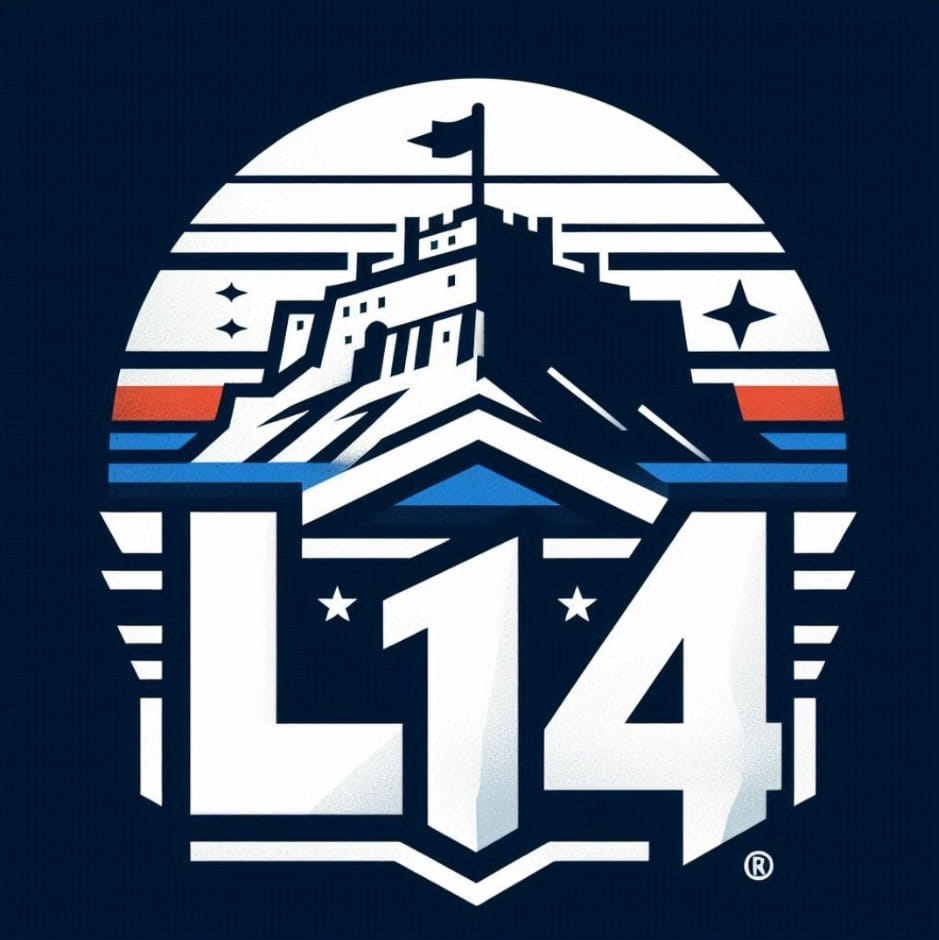 L14 Corp Logo, stylized with L14 letters in dark blue